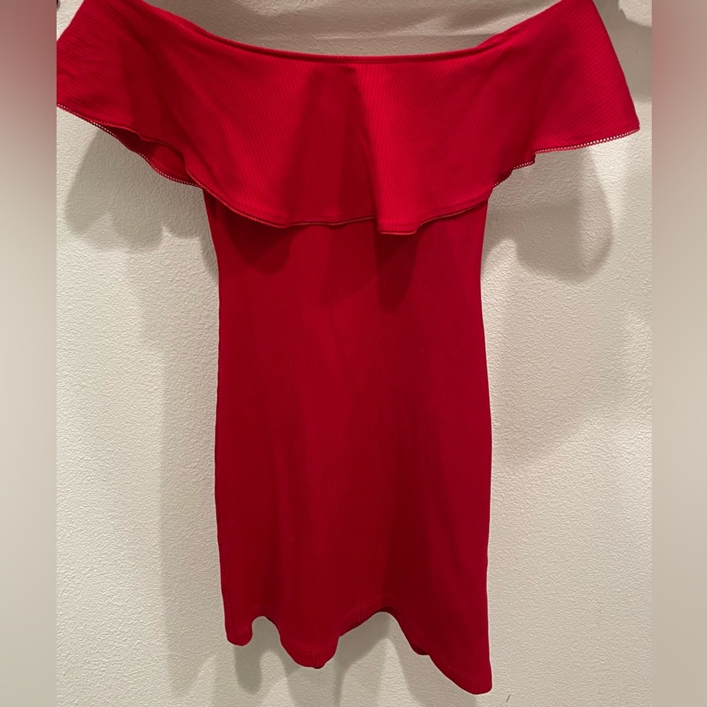 Reformation off shoulder red mini dress